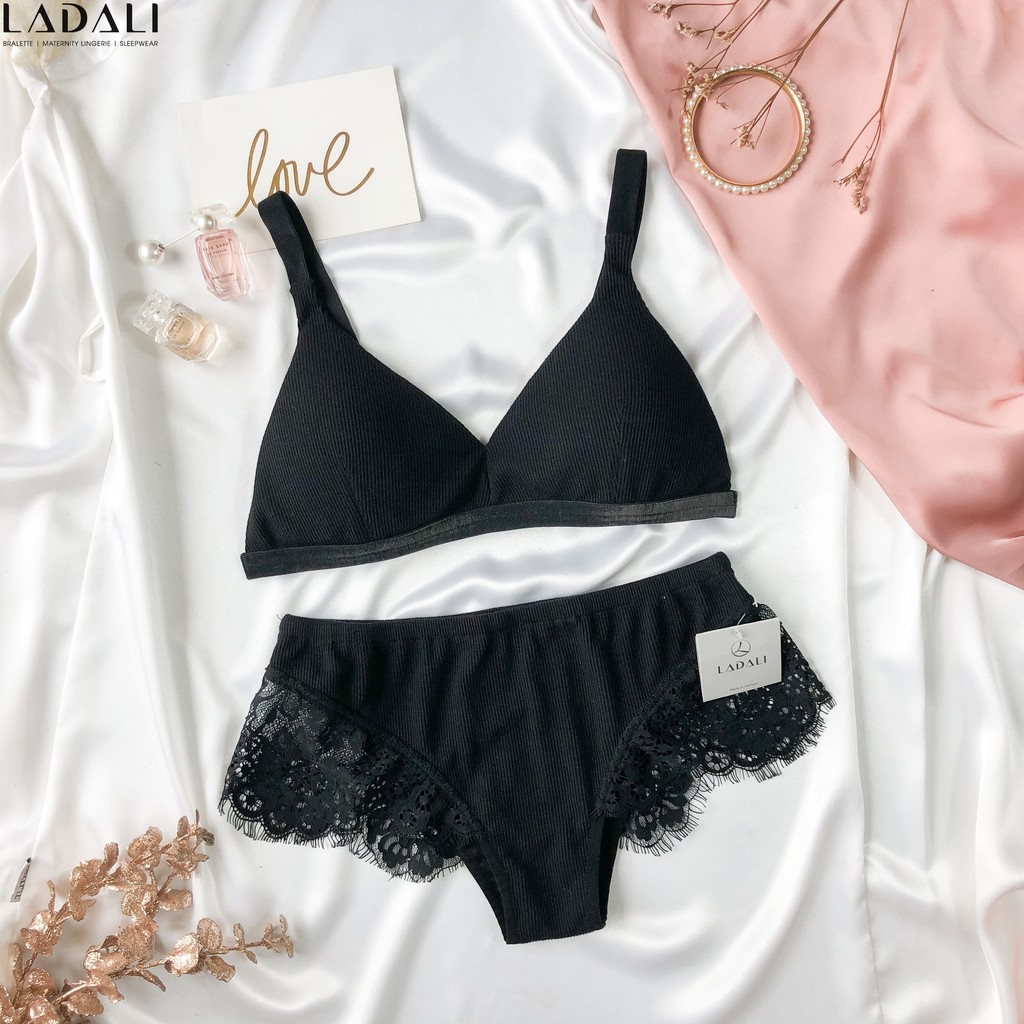 Áo lót cotton gân tăm dây nhung pha ren cao cấp Ladali