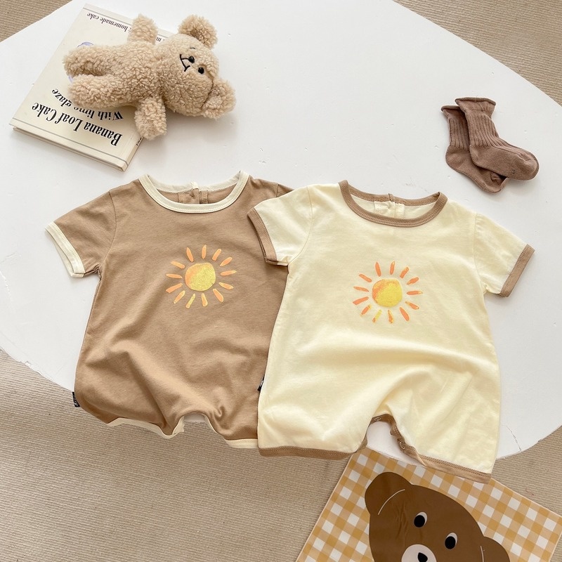 Bộ Áo Liền Quần Tay Ngắn Bằng Cotton In Họa Tiết Hoạt Hình Dễ Thương Thời Trang Mùa Hè Cho Bé Trai Và Gái 0-2 Tuổi