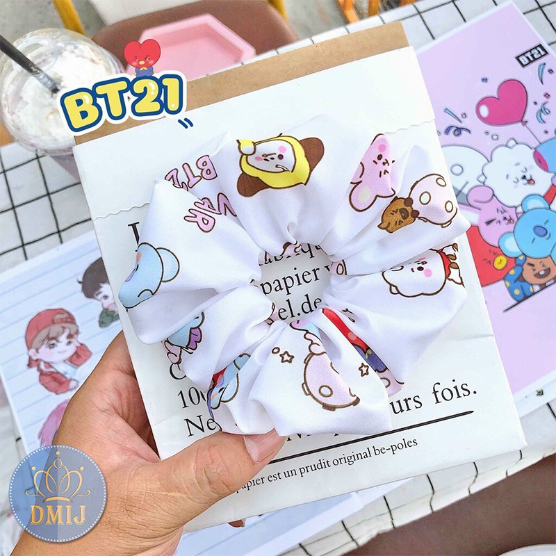 Cột Tóc Vải Scrunchies Họa Tiết BT21, Dây Buộc Tóc Scrunchies Mới