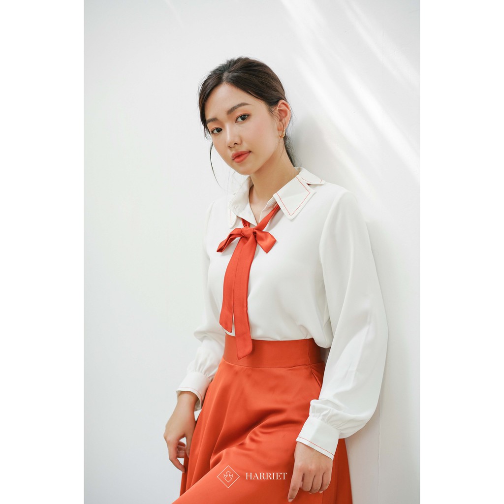 /Xả kho/ Áo sơ mi Nữ suông vai cổ bẻ nơ rời trẻ trung Charlotte Harriet