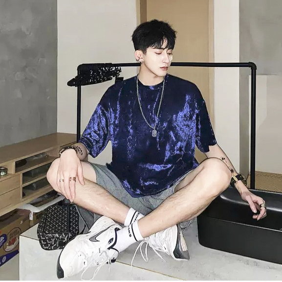 Áo nhung nam tay lỡ form rộng - Xanh GRANITE | BigBuy360 - bigbuy360.vn