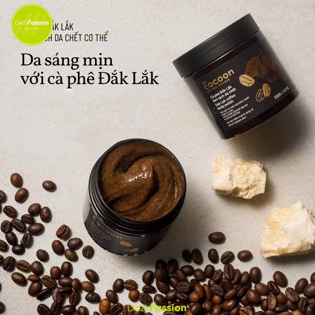 Tẩy Tế Bào Chết Body Cocoon Cà Phê Đắk Lắk Giúp Da Trắng Sáng Mịn Màng - Cocoon Dak Lak Coffee Body Polish 200ml