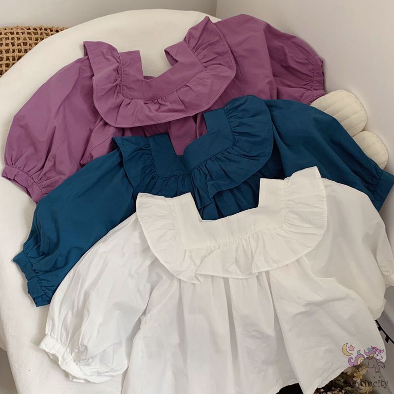 Áo Sơ Mi Cotton Cổ Vuông Dài Tay Thời Trang Hàn Quốc Dành Cho Bé Gái