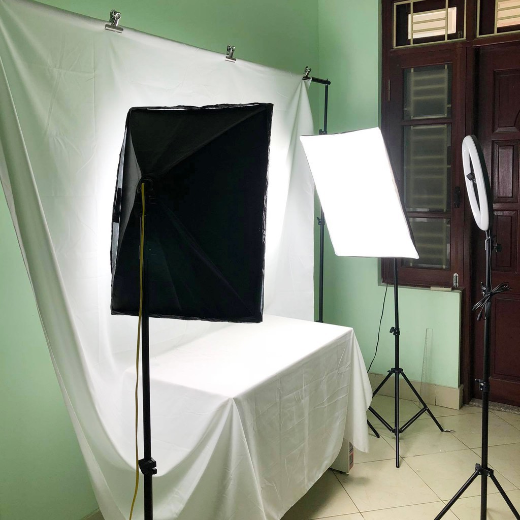 Bộ đèn Studio, chụp ảnh chuyên nghiệp chân đèn cao 2m softbox 50x70cm kèm đui đèn 4 bóng