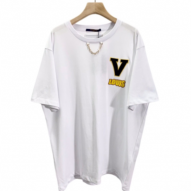 Áo Thun Cotton Tay Ngắn Thêu Họa Tiết Chữ L Cổ Điển Thời Trang Unisex