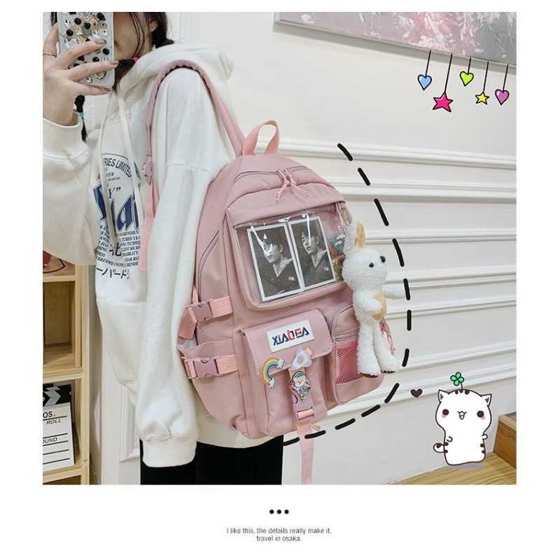 [Freeship] Balo Ulzzang chống nước, balo lưới, balo trong suốt thời trang cho nữ tặng kèm sticker và thẻ ảnh