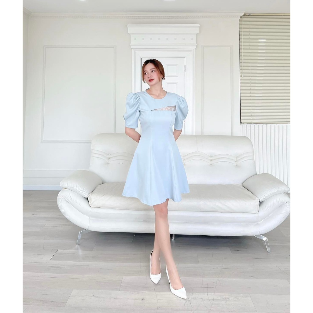 [HÀNG THIẾT KẾ CAO CẤP] Đầm Xòe Khoét Ngực Phối Ren Công Sở / Đi Tiệc Màu Trắng