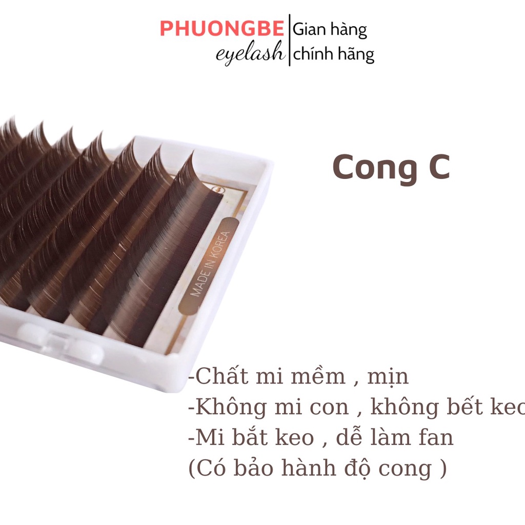 Mi khay nâu tây độ cong C CC D LD nối thiết kế thương hiệu Phương Bé Eyelash cao cấp