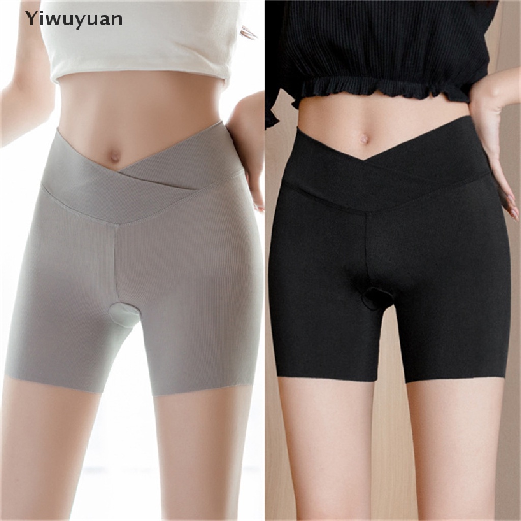 < Yiwuyuan > Quần Legging An Toàn Bằng Lụa Lạnh Chéo Eo Thoải Mái Thoáng Khí Không Viền Xoăn Cỡ Lớn Mùa Hè Cho