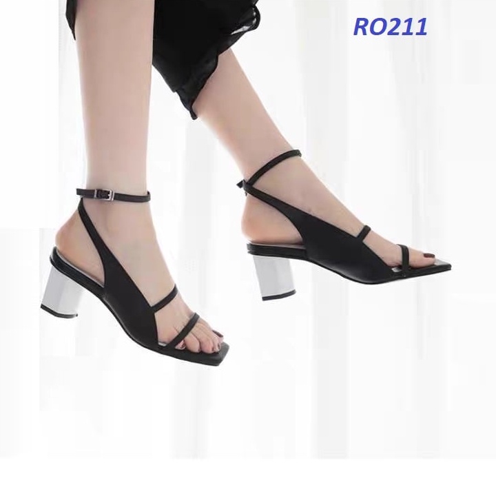 Giày sandal nữ cao gót 5p hàng hiệu rosata đẹp màu đen thời trang ro211