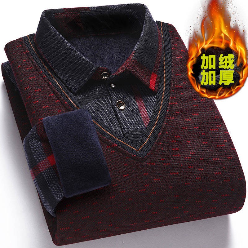 Kemeja Áo sweater Tay Dài Giả Hai Lớp Lót Nhung Dày Giữ Ấm Dành Cho Nam Trung Niên | BigBuy360 - bigbuy360.vn
