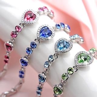 Elegant women 925 silver Topaz heart bracelet 21cm
