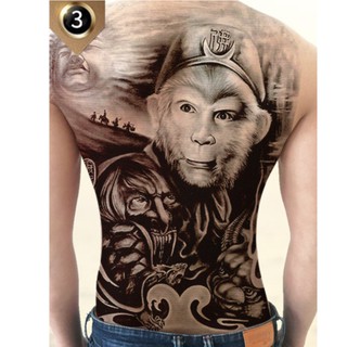 Hình xăm dán tề thiên trắng đen kín lưng 34x48cm- tặng bắp tay tattoo 15x21cm