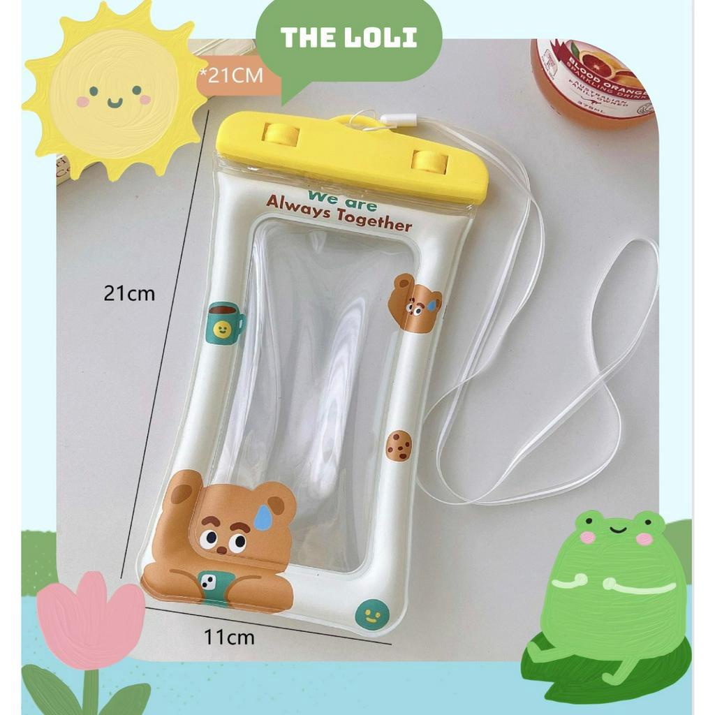 Túi Chống Nước Điện Thoại Cao Cấp Viền Phao Hoạt Hình Cute Phụ Kiện Đi Bơi Đi Biển, Đi Mưa Có Kèm Dây Đeo