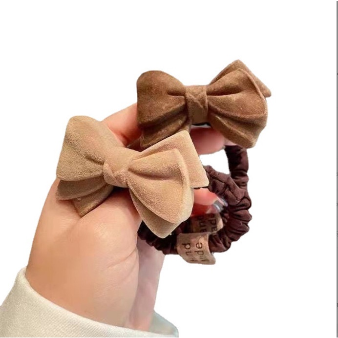Chun buộc tóc nữ nhún hình nơ tim màu nâu đậm tiểu thư BAG U CHUNTIMNO088
