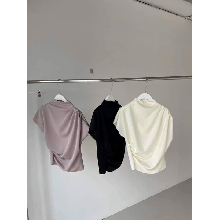 Áo thun nữ pull lệch vai cổ 3p new Z.r 3 màu hot trend thu đông 2022