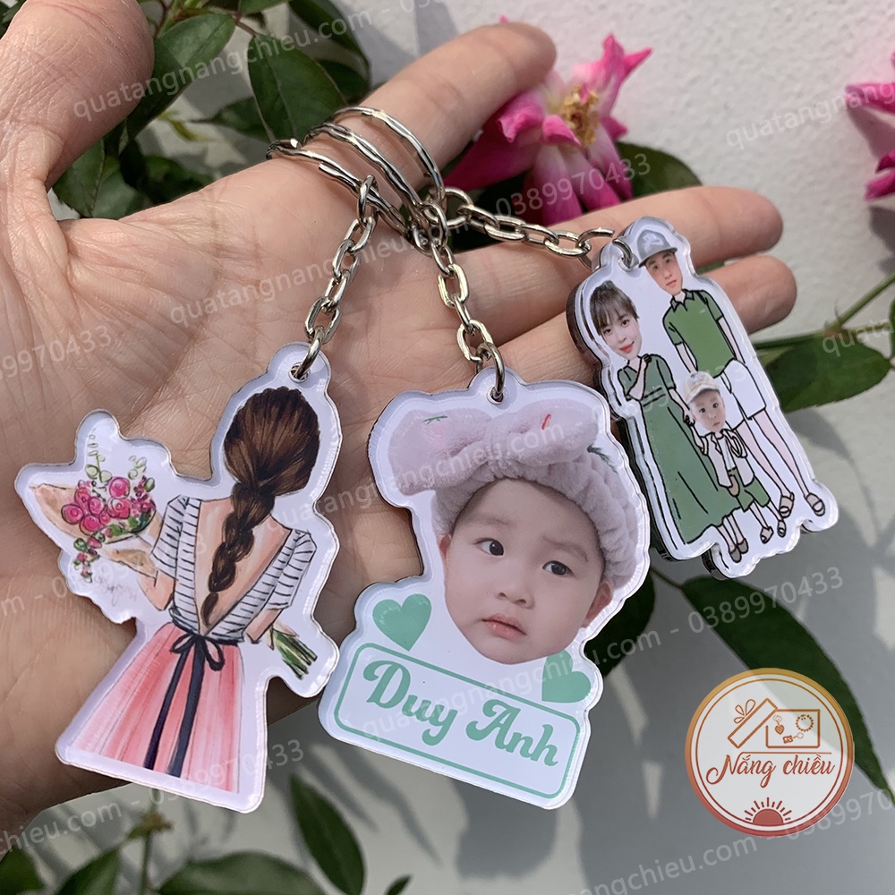 Móc khóa treo balo, treo xe, phụ kiện balo, túi xách hình cô gái, hình cắt chibi theo yêu cầu ., chất liệu mica sáng bón