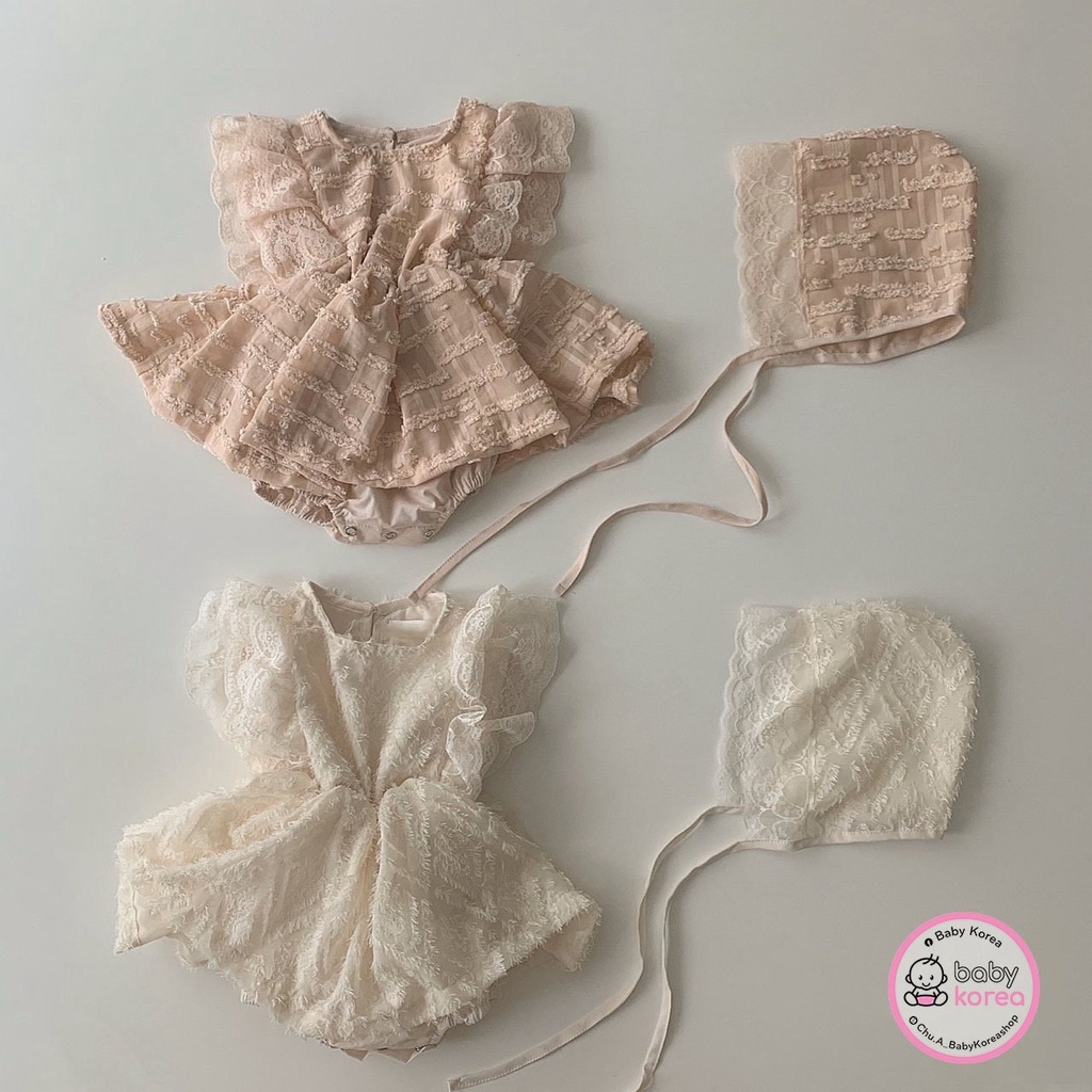 Set suit kèm mũ bonet thôi nôi Hàn Quốc dự tiệc cho bé gái made in Korea thời trang trẻ em BABYKOREA