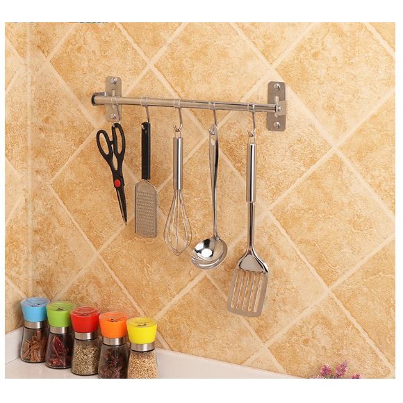 Kệ treo dao thớt nắp nồi Inox 304 đa năng 6 móc 50cm