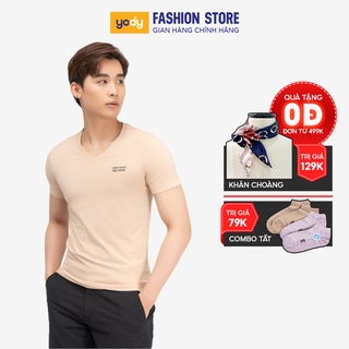 Áo phông nam YODY cổ tim form rộng vải cotton thoáng mát PPM3997