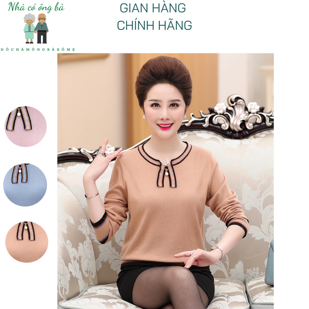 (CAO CẤP) Áo len cổ ngọc sang trọng hiện đại dài tay cho mẹ mùa thu, áo thun mùa thu đông trung niên mẫu mới hot 2021