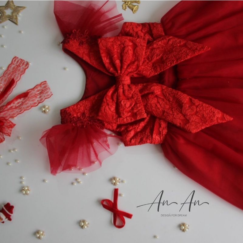 Đầm đỏ noel cho bé , đầm công chúa , dạ hội cánh tiên