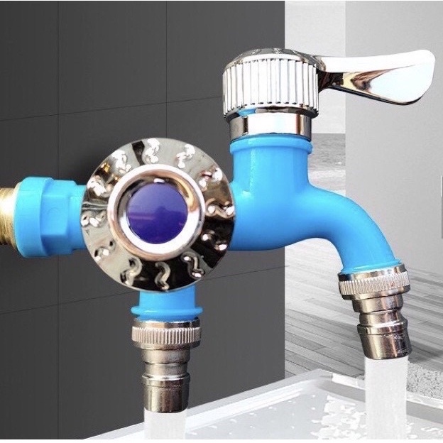 Vòi Nước 2 Đầu Độc Lập, Vòi Nước Đôi Chia 2 Đầu Van Cổng Xả Thông Minh