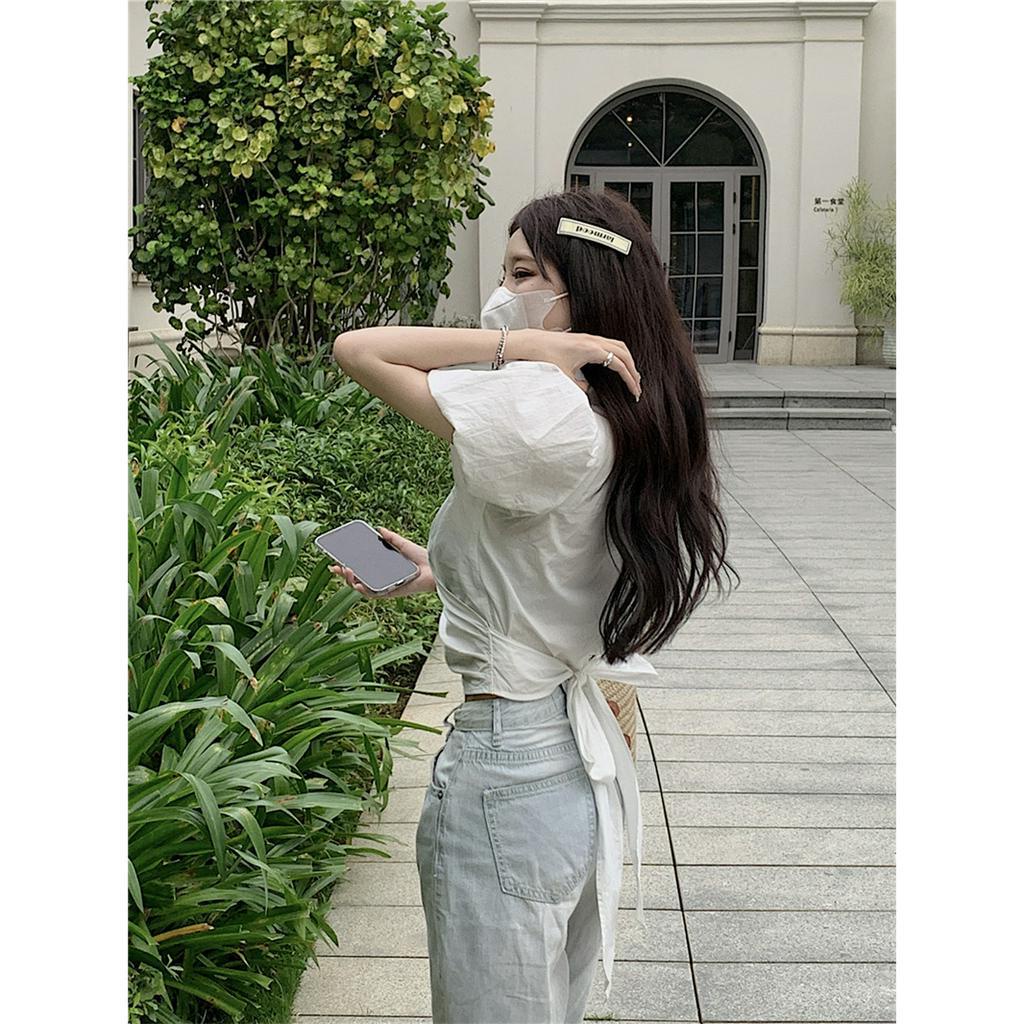 「 WELOVE1 」Áo Croptop Ngắn Tay Cổ Chữ V Thời Trang Mùa Hè Dành Cho Nữ