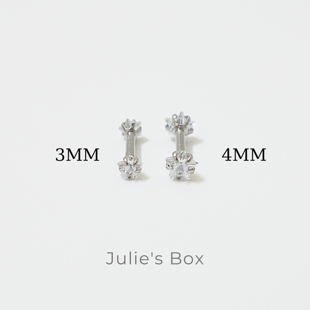 Khuyên Tai 2 Đầu Đá Ngôi Sao Màu Bạc Unisex Titanium Không Gỉ Không Ngứa Không Đen julies box 66