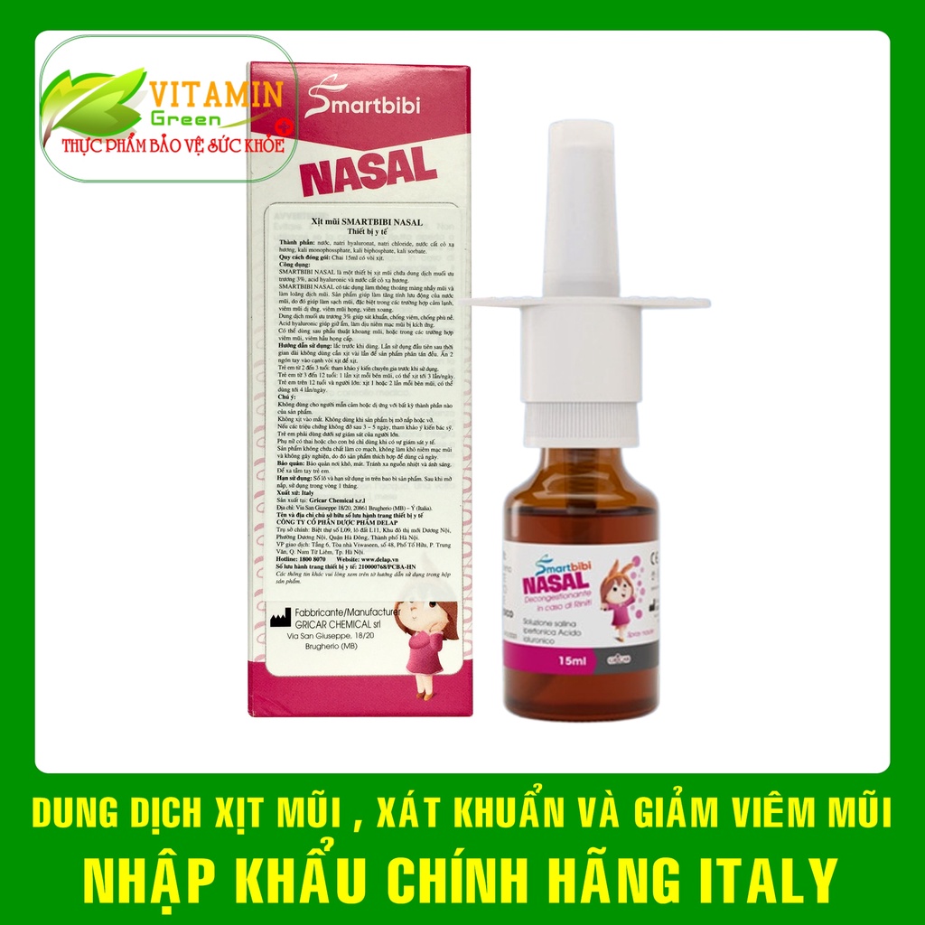 Dung dịch xịt mũi SMARTBIBI NASAL giúp làm sạch mũi, loãng dịch mũi | Nhập khẩu chính hãng Italy