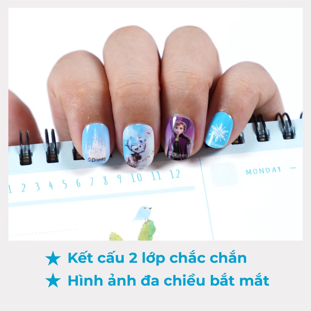 Set sticker dán móng tay 3d cho bé, Hình dán sticker cute hoạ tiết elsa bạch tuyết cho bé trang trí móng