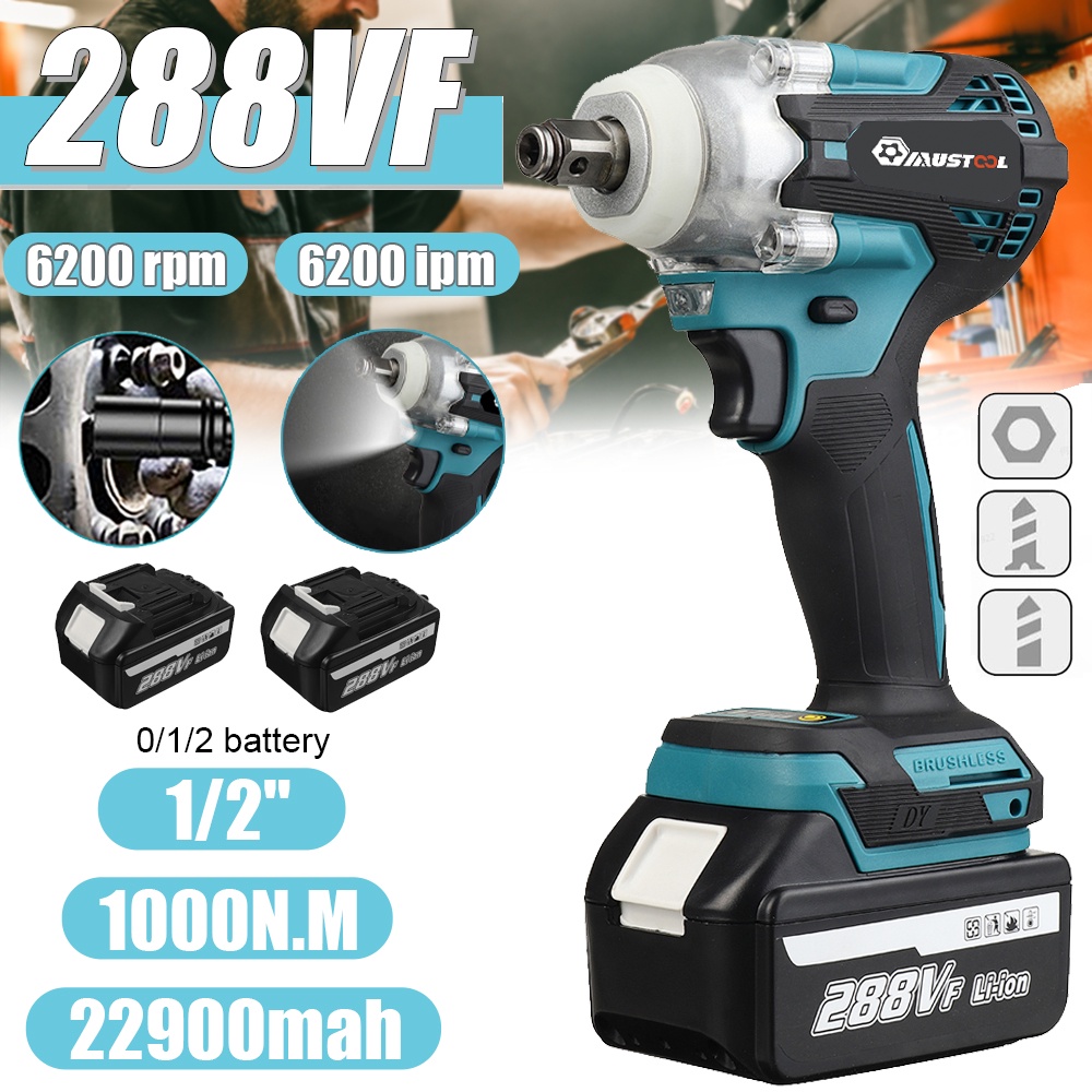 Cờ Lê Vặn Ốc Vít Điện 1000n.m 288vf 1 / 2 inch Không Dây Sạc Pin Tiện Dụng