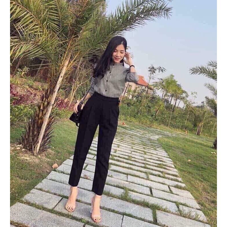 Quần baggy nữ Choobe đen vải tuyết mưa, cạp chun phía sau QBC080