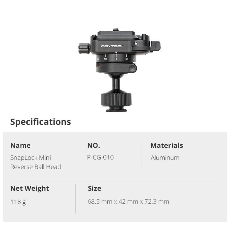 Đầu nối Snaplock Mini Reverse Ball Head PGYtech - Hàng chính hãng - Thiết kế gập nhỏ gọn, dễ dàng mang theo.