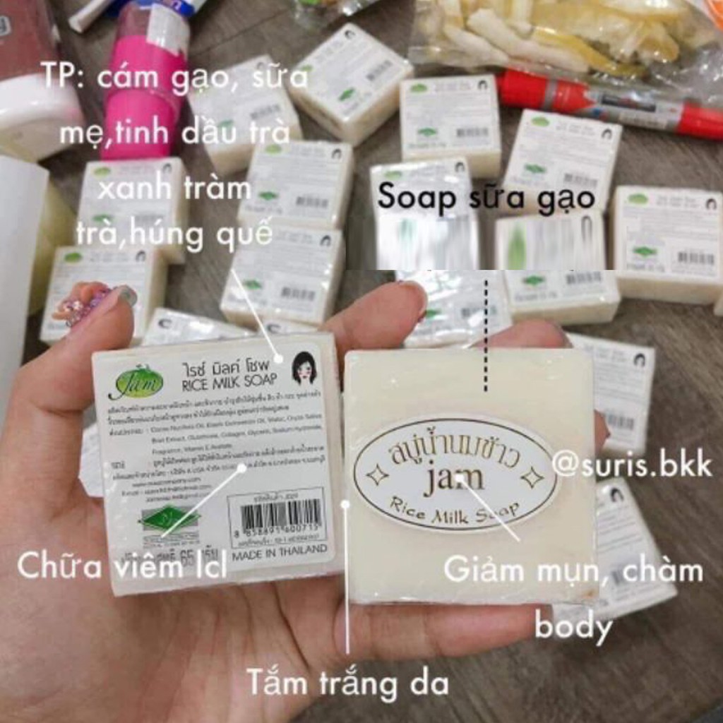 Xà Phòng Cám Gạo 65g ⚜️FREESHIP⚜️ Xà Phòng Trắng Da Thái Lan Jam Rice Milk Soap