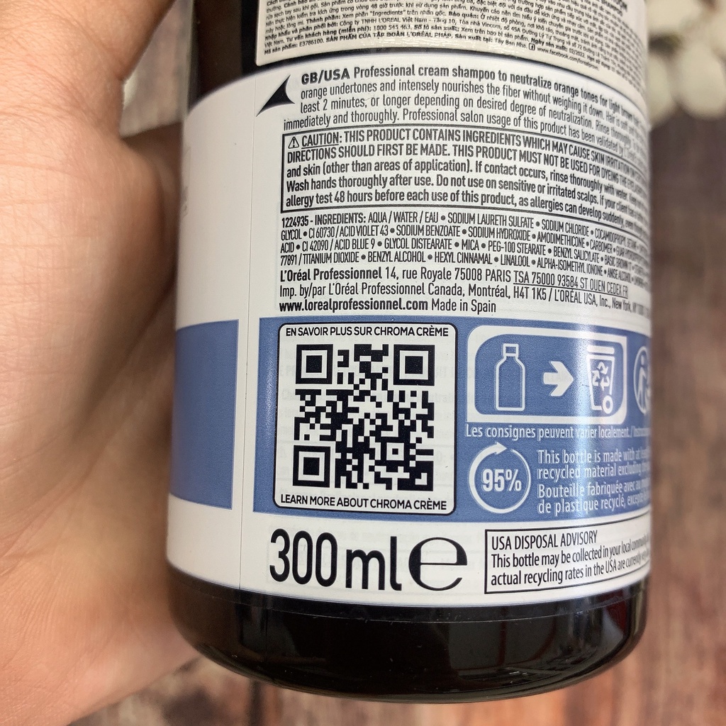 Dầu gội xanh dương khử Cam Mạnh Giúp Màu Luôn Tươi Sáng Loreal Professionnel Chroma Crème Blue Dyes Shampoo 300ml/500ml