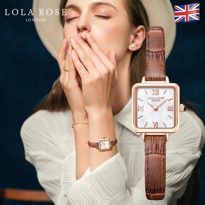 Đồng hồ nữ dây da Lolarose mặt vuông nhỏ cổ điển dây đeo nâu thanh lịch nho nhã cho | BigBuy360 - bigbuy360.vn