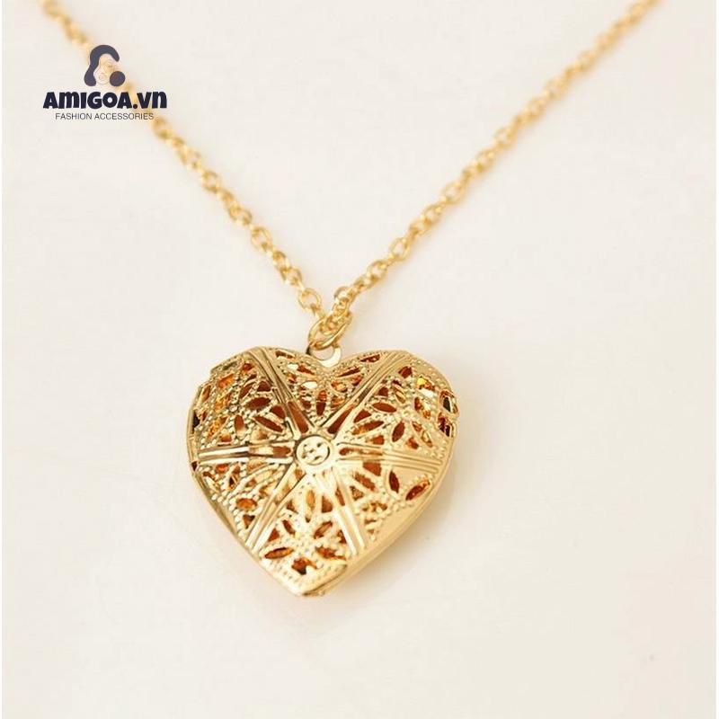 Vòng cổ Dạng Chuỗi Xích Phối Mặt Dây Hình Trái Tim Có Khung Đựng Hình