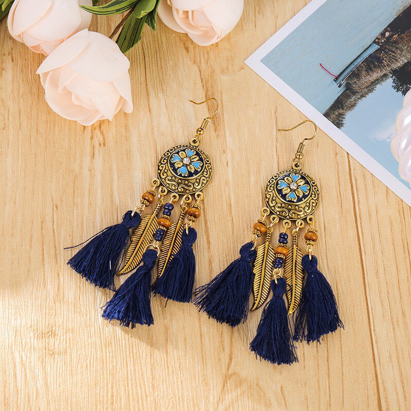 Khuyên tai tua rua bông tai boho nữ phong cách cổ điển, dân tộc, du mục - Mã HT052