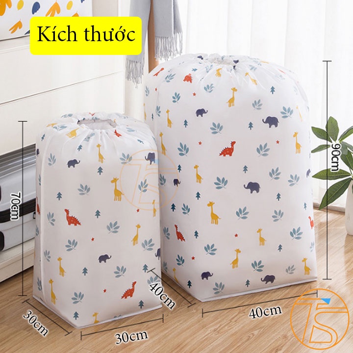 Túi Đựng Chăn Màn Quần Áo Bằng PEVA Chống Thấm Chống Bụi Cuộn Tròn Có Dây Rút Cao 90x40cm