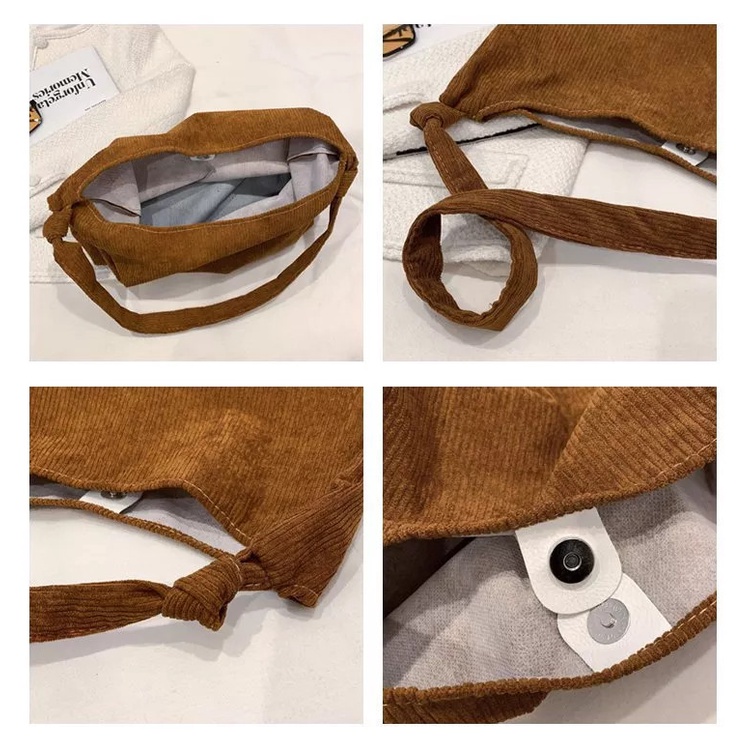 Túi tote vải nhung đeo chéo khóa nút bấm, xinh xắn, phong cách trẻ trung