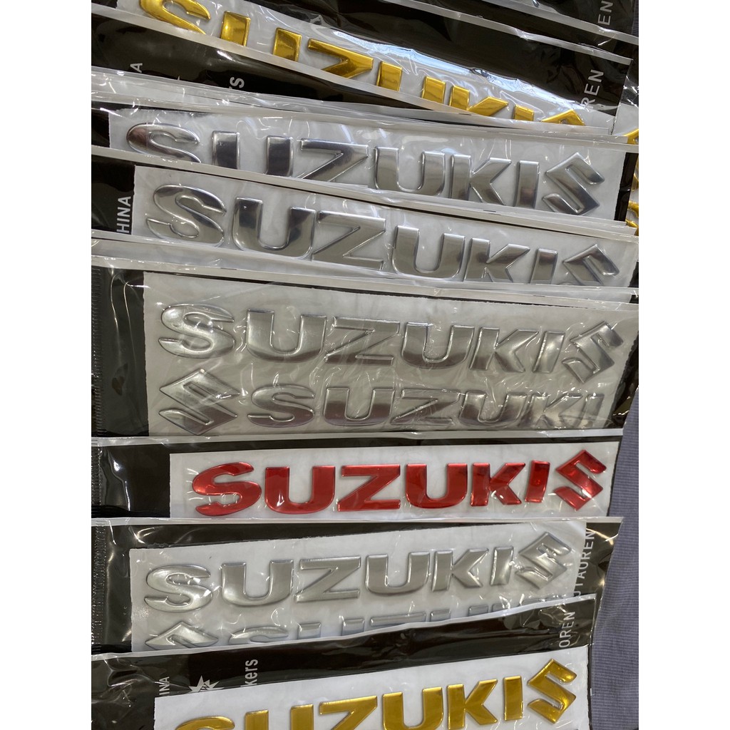 Tem nhựa dẻo logo cặp chữ Suzuki như Zin (bạc,đỏ,vàng)