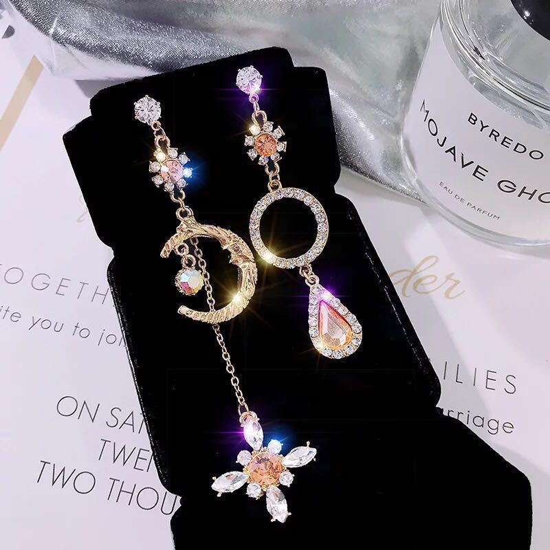 Bông Tai Dáng Dài Hình Trái Tim Đính Đá Phối Tua Rua Thời Trang Cao Cấp Cho Nữ