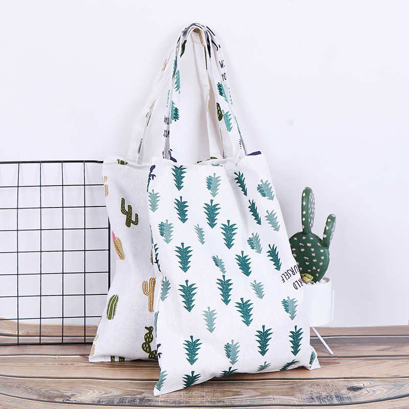 Túi xách tote GJCUTE vải lanh họa tiết xương rồng