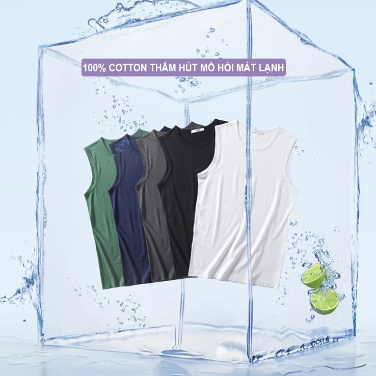 Áo Thun Ba Lỗ Nam Vicenzo Cao Cấp Chuẩn Form Ôm Dang Vải Cotton Thấm Mồ Hôi Thoáng Mát