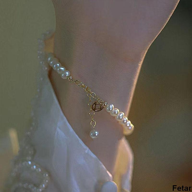 Vòng tay may mắn đính hạt ngọc trai phong cách Trung Hoa cổ điển cho nữ