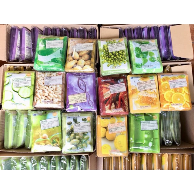 (Mix đủ loại)Mặt nạ 3W Foodaholic : Về lại đuợc 100 miếng Cà chua, Lựu, Trà xanh, Lô hội, Khoai tây, mật ong