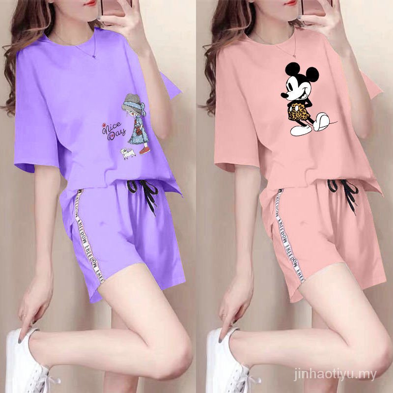 Bộ Đồ Thể Thao 100% Cotton Ngắn Tay Dáng Rộng Thời Trang Hàn Quốc Cho Nữ 2021 | BigBuy360 - bigbuy360.vn