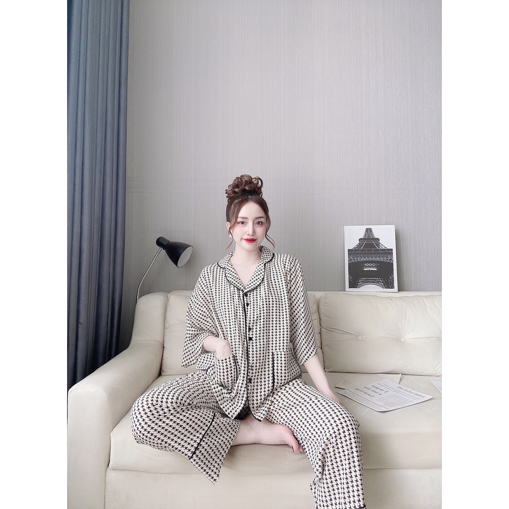 Đồ bộ nữ pijama mặc nhà quần dài, tay lửng cánh dơi chất liệu mango freesize giá rẻ | BigBuy360 - bigbuy360.vn