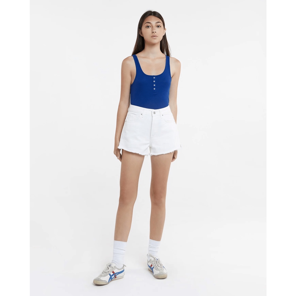 TheBlueTshirt - Quần Shorts Jeans Lưng Cao Nữ Màu Trắng - The Shorts You’ve Been Waiting For - White Vintage